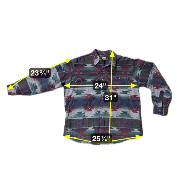 Cabelas Southwestern Aztec Tribal Flannel Shirt XL 1990s Vintage Western Unisex - Picture 6 of 6